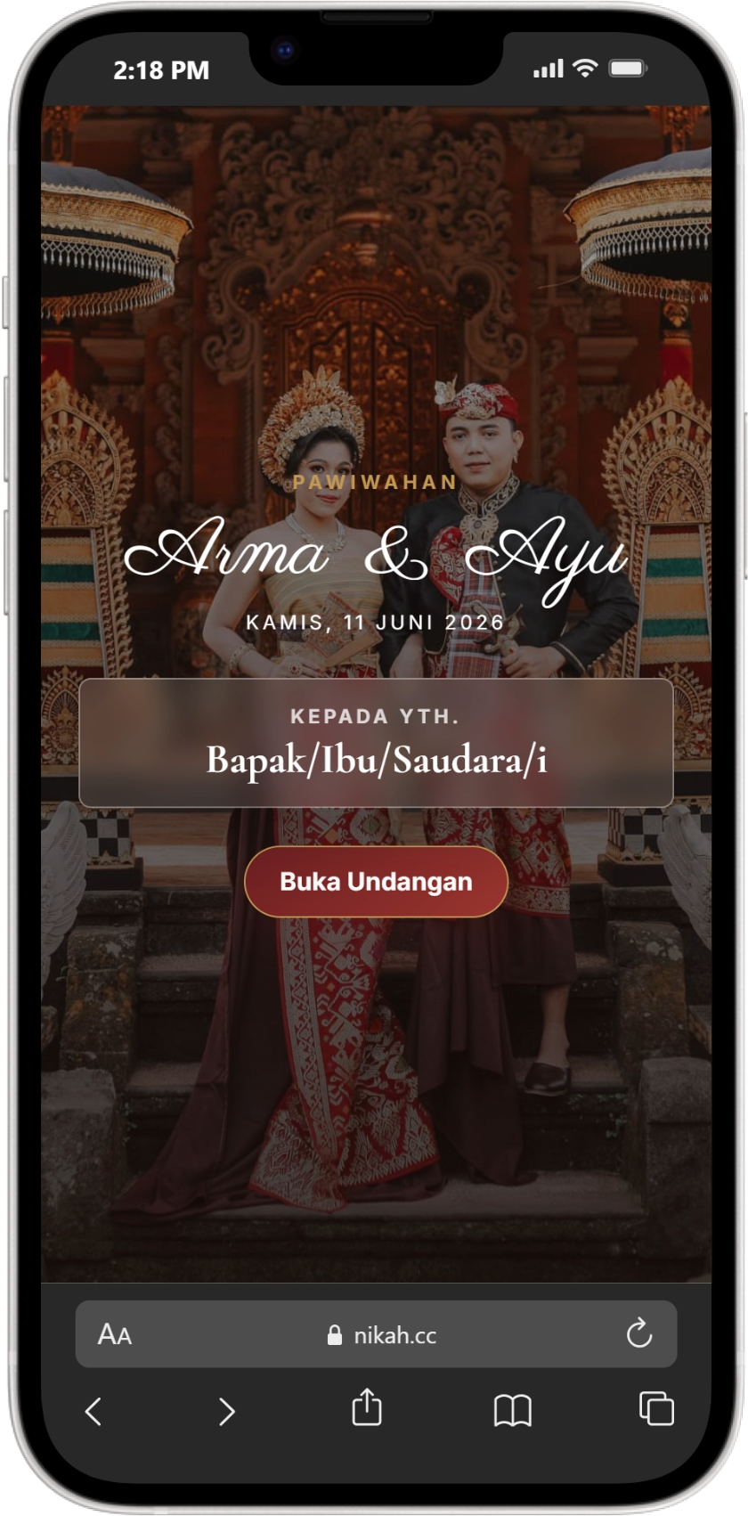 Undangan pernikahan online Arma & Ayu bertema adat Bali