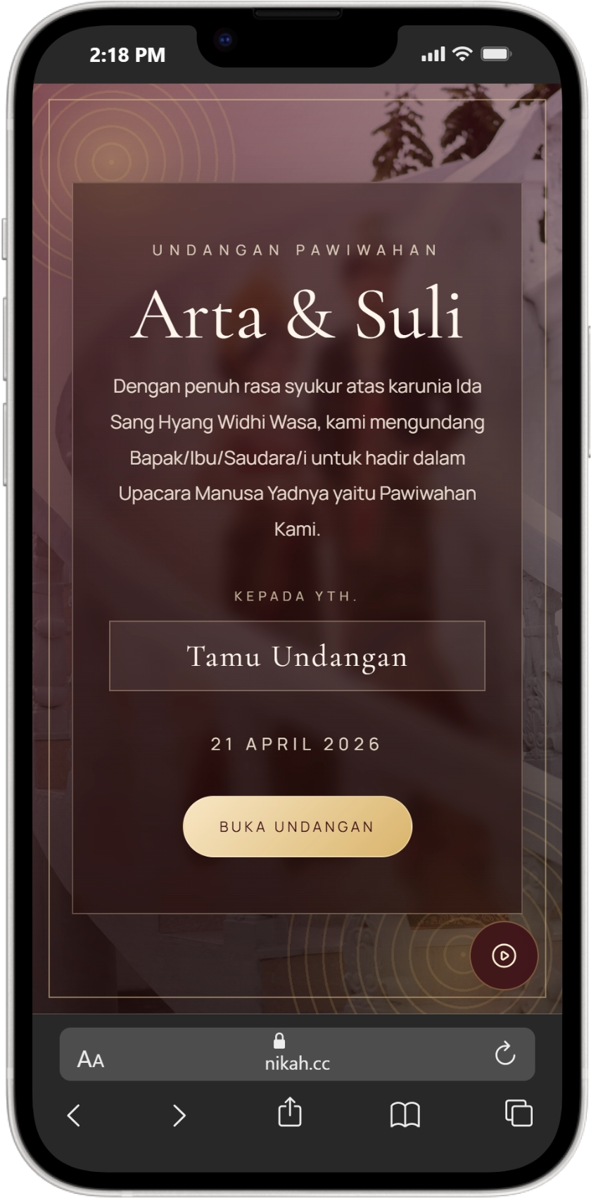 Undangan pernikahan online Arta & Suli bertema adat Bali