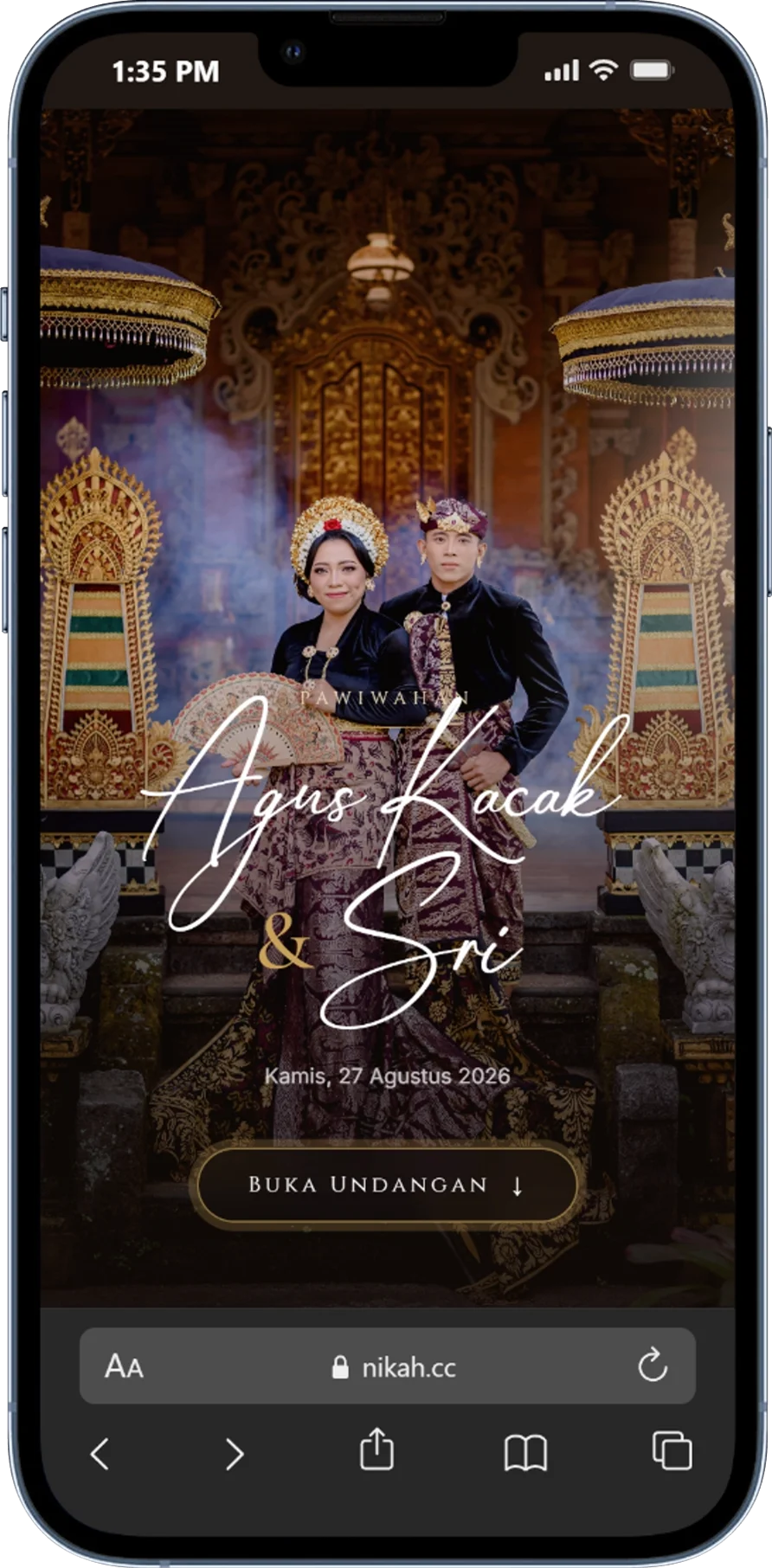 Undangan pernikahan online Kacak & Sri bertema adat Bali
